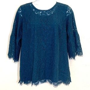 Isaac Mizrahi Hunter Green Lace Quarter Sleeve Top